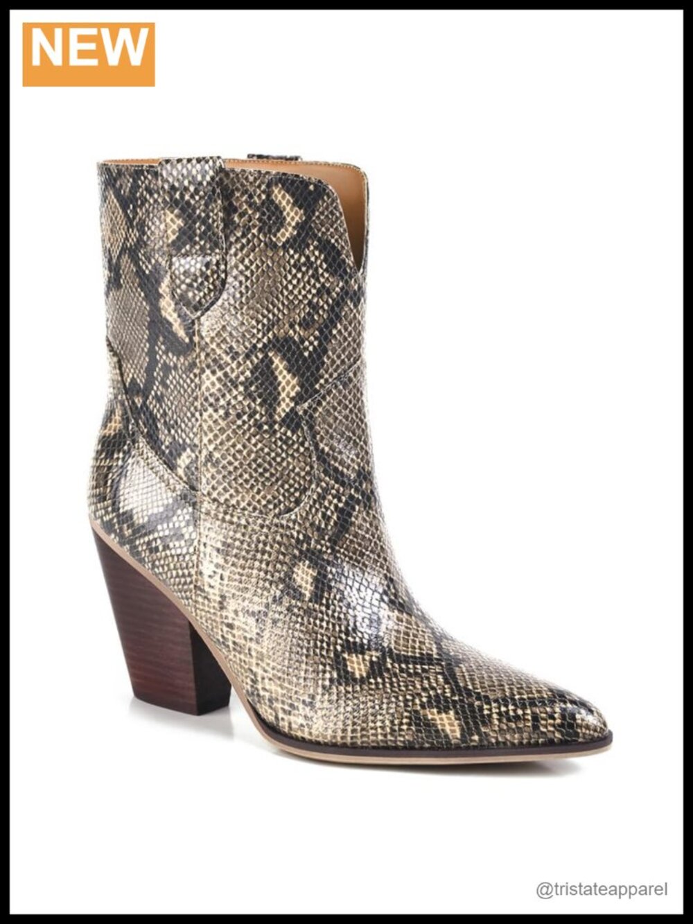 Snakeskin Pointed Toe Chunky Block Heel Ankle Booties for Women Pull On Fall